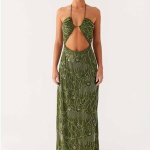 Peppermayo Olive Cut-Out Maxi Dress